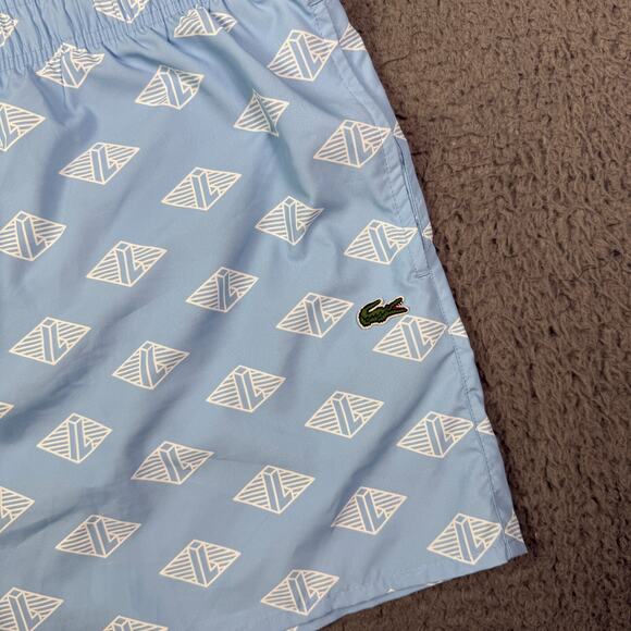 Lacoste Swim Trunks Mens XL Blue Mesh Lined Bathing Suit Shorts Geometric Print - Picture 2 of 9